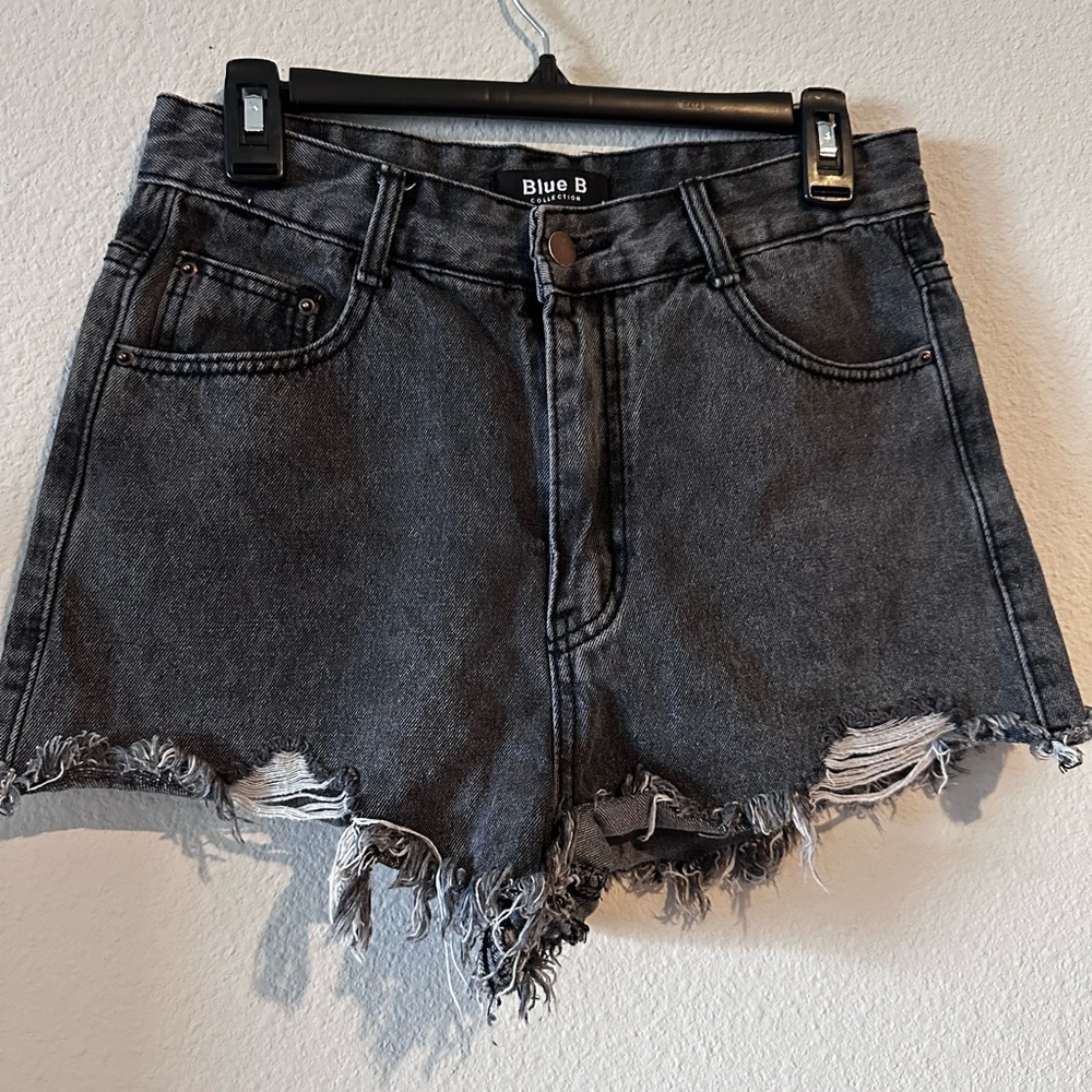 Women’s B Collection Blue Black‎ Wash Raw Hem Jean Shorts Size Medium